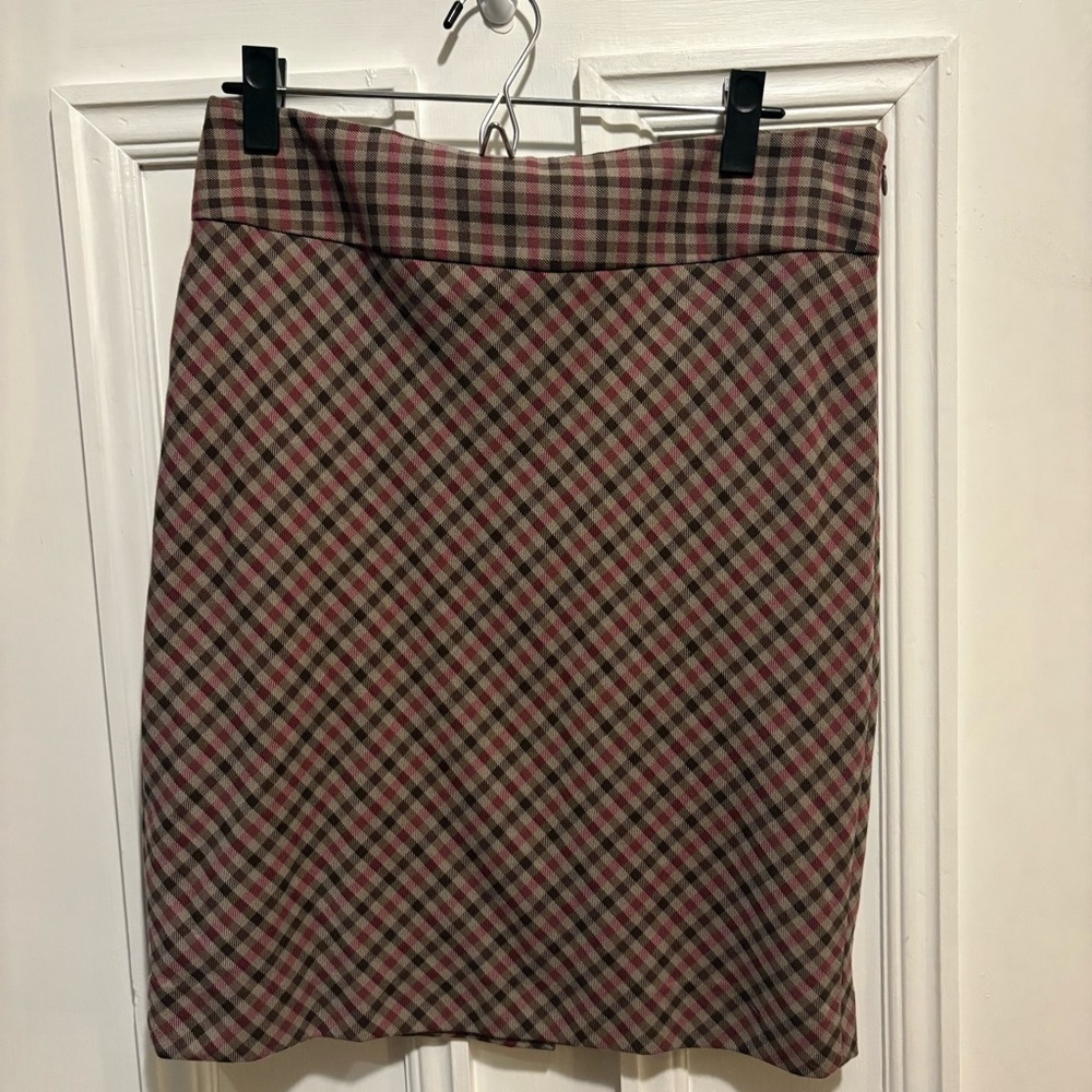 The Limited Plaid Pencil Skirt - Red and Brown